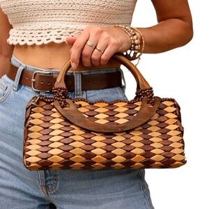 Boho Wooden Beaded Handbag
Vintage Natural Brown Clutch
Purse